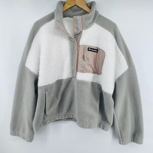 Columbia Lodge Sherpa Pullover Women XXL Dove Sea Salt Crushed Clay  1/2 Snap